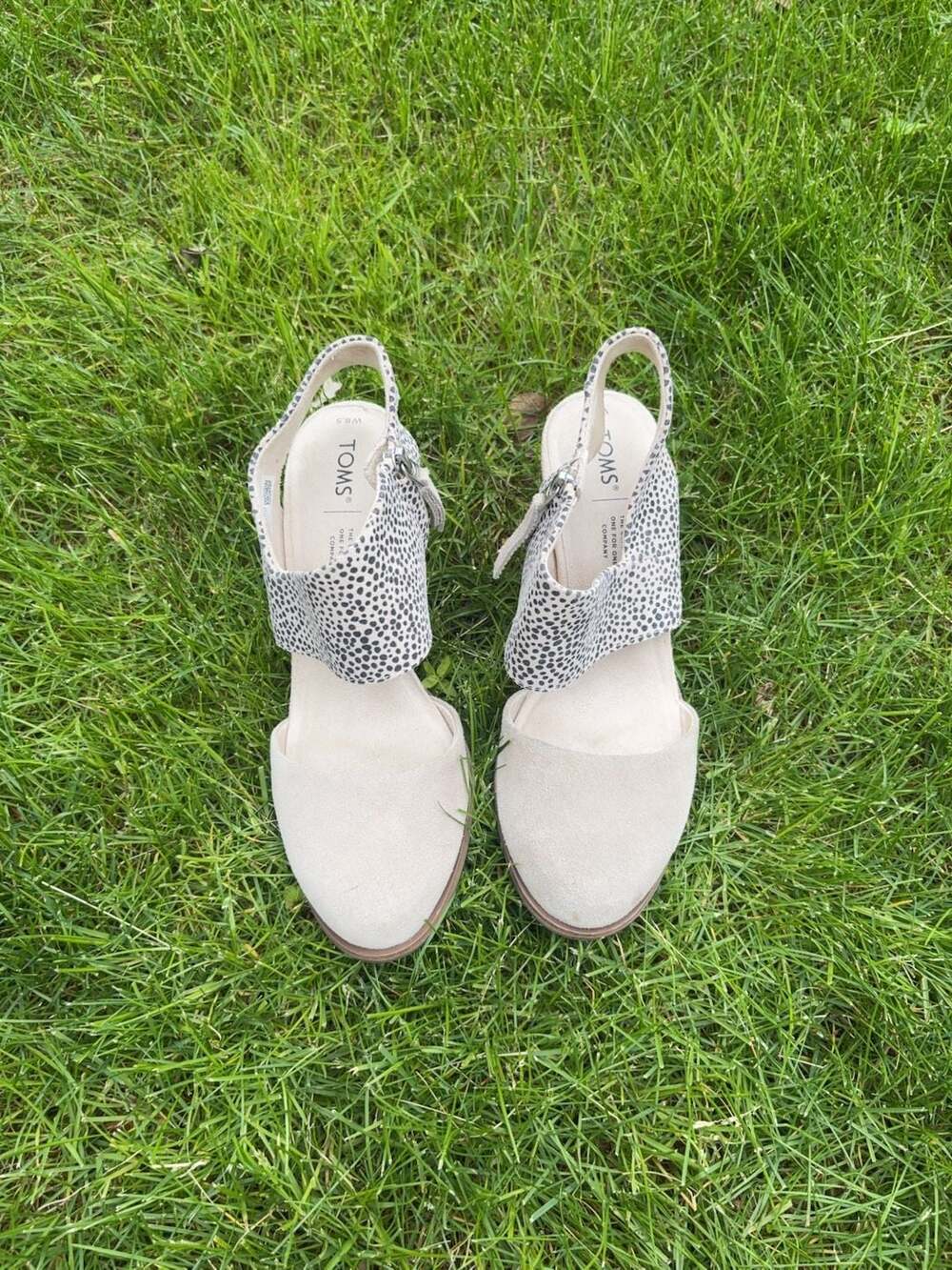 TOMS Women's Suede and Spotted Print Block Heel Sandals Size 8.5
